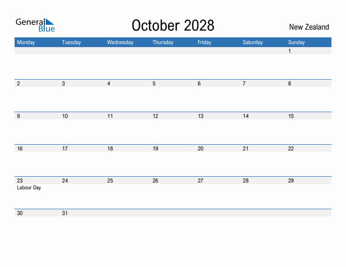 Fillable October 2028 Calendar