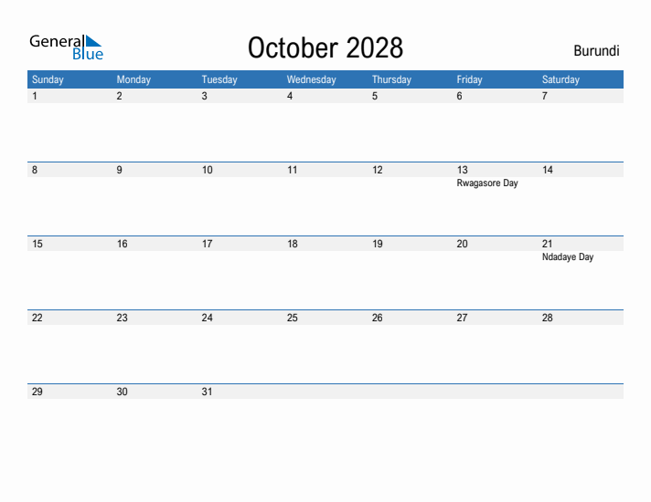 Fillable October 2028 Calendar