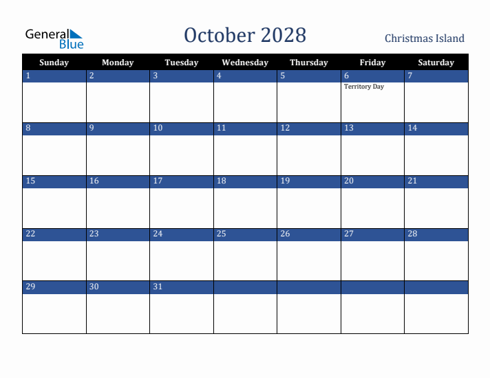 October 2028 Christmas Island Calendar (Sunday Start)