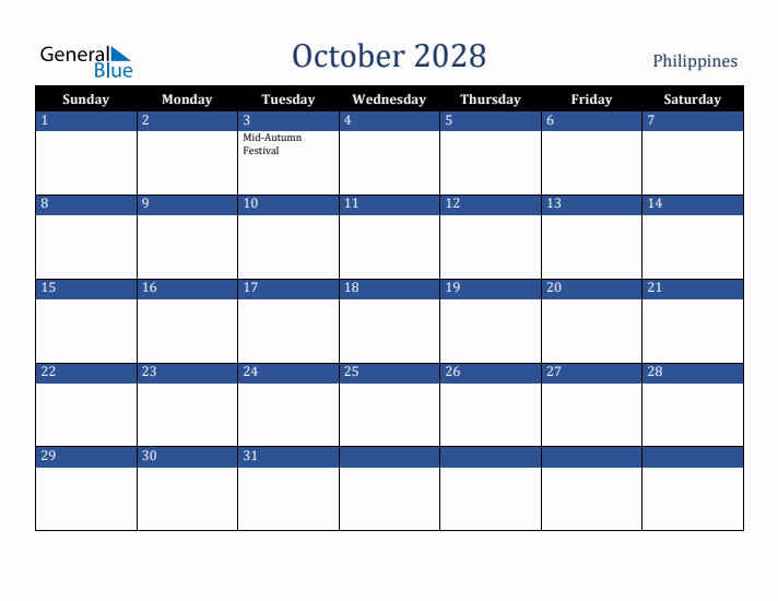 October 2028 Philippines Calendar (Sunday Start)