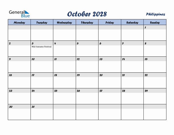 October 2028 Calendar with Holidays in Philippines