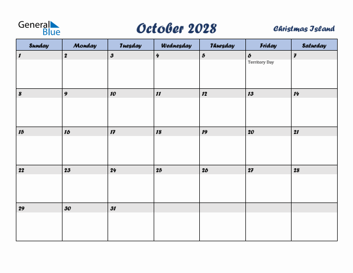 October 2028 Calendar with Holidays in Christmas Island