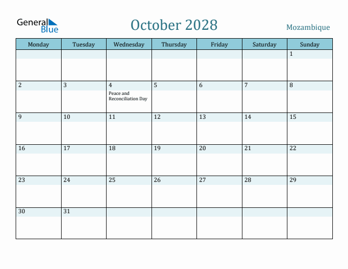 October 2028 Calendar with Holidays