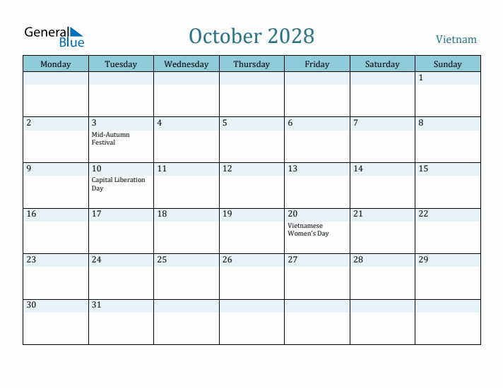 October 2028 Calendar with Holidays