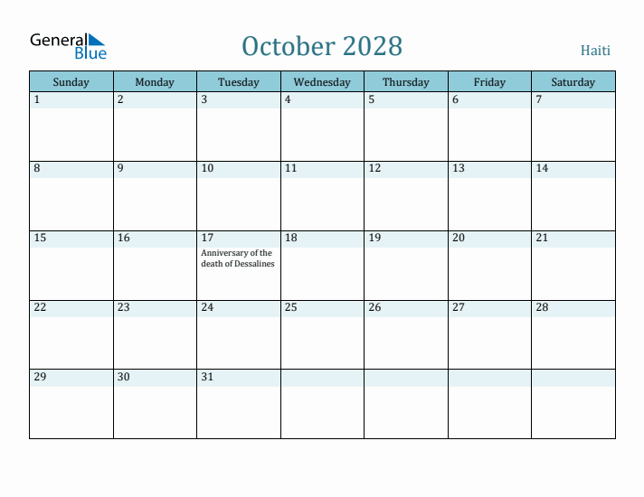 October 2028 Calendar with Holidays