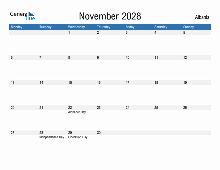 Fillable November 2028 Calendar