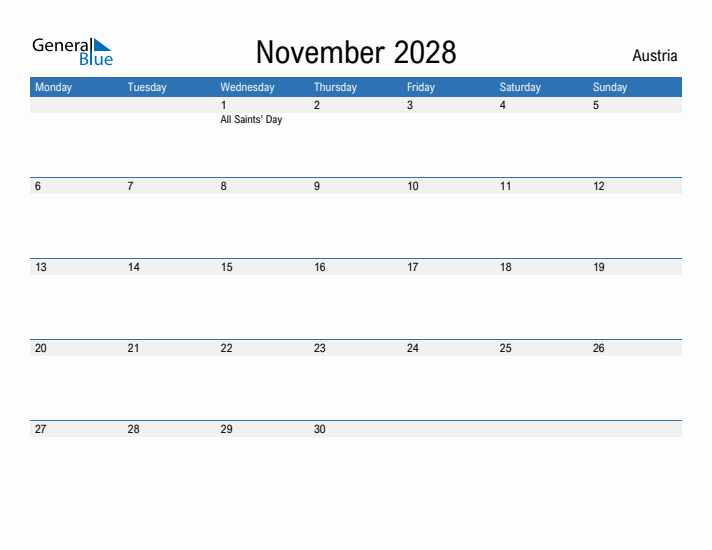 Fillable November 2028 Calendar