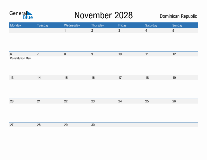 Fillable November 2028 Calendar