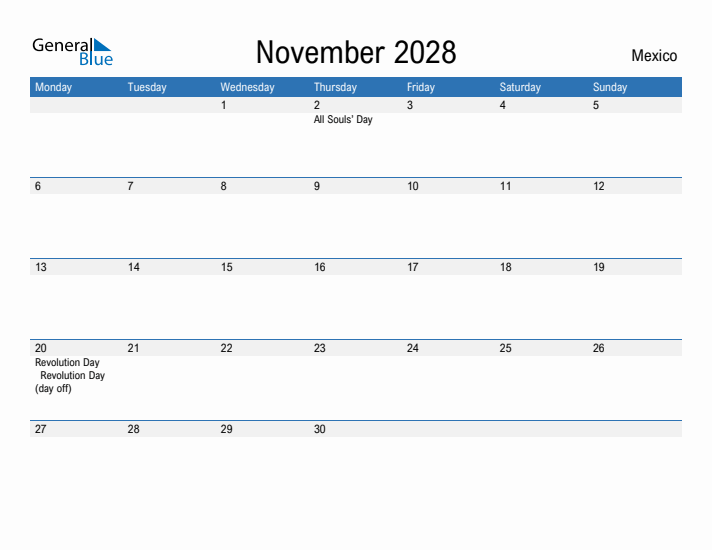 Fillable November 2028 Calendar