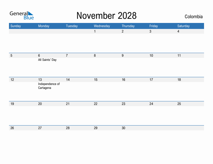 Fillable November 2028 Calendar