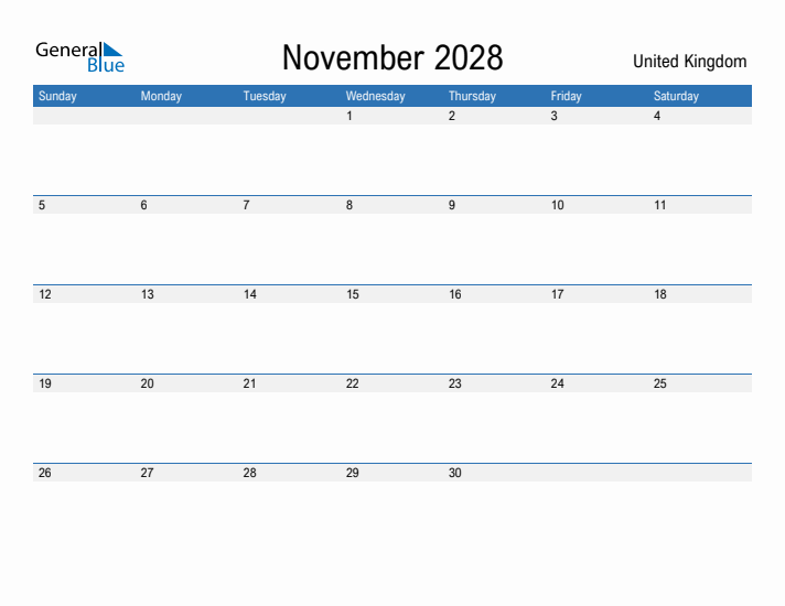 Fillable November 2028 Calendar