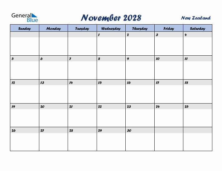 November 2028 Calendar with Holidays in New Zealand