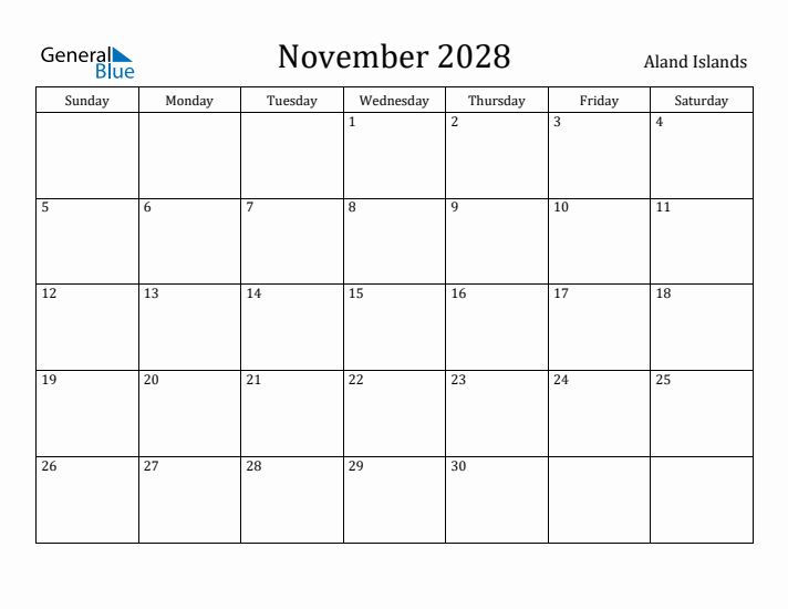 November 2028 Calendar Aland Islands