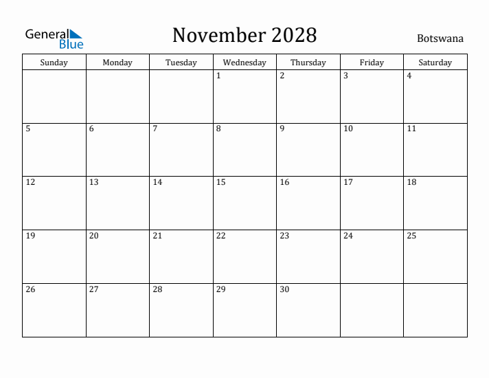 November 2028 Calendar Botswana