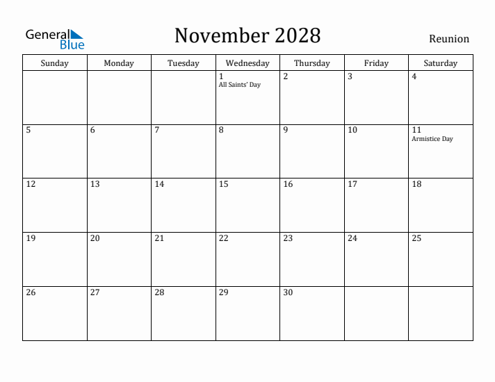 November 2028 Calendar Reunion