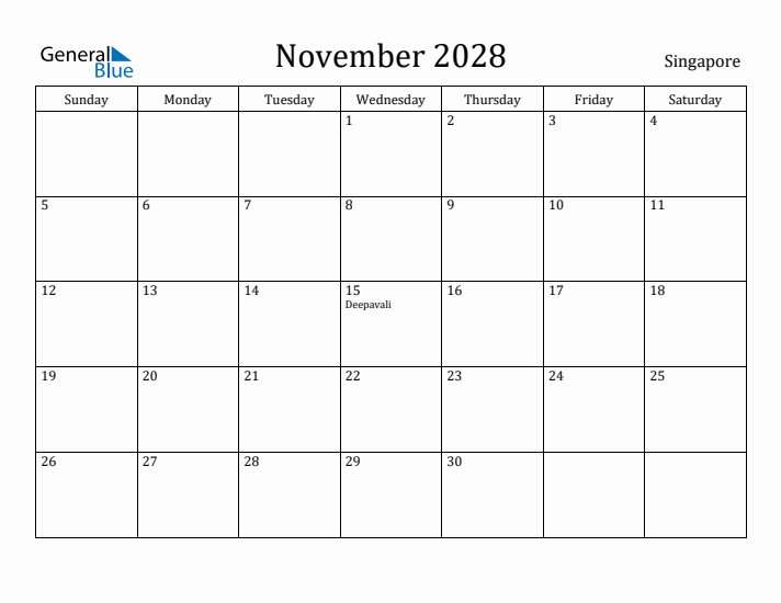 November 2028 Calendar Singapore