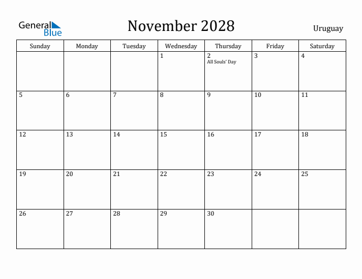 November 2028 Calendar Uruguay