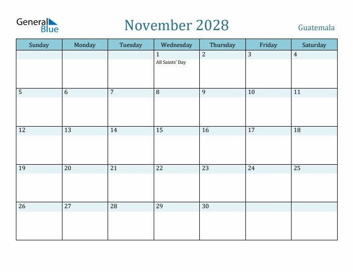 November 2028 Calendar with Holidays