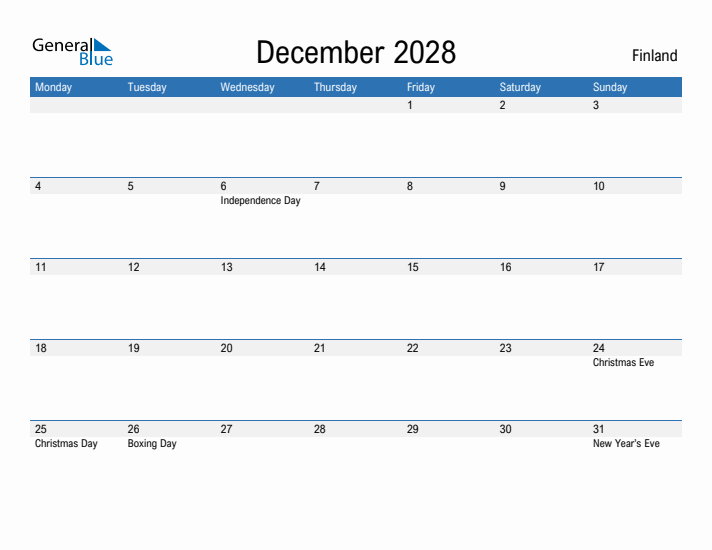 Fillable December 2028 Calendar