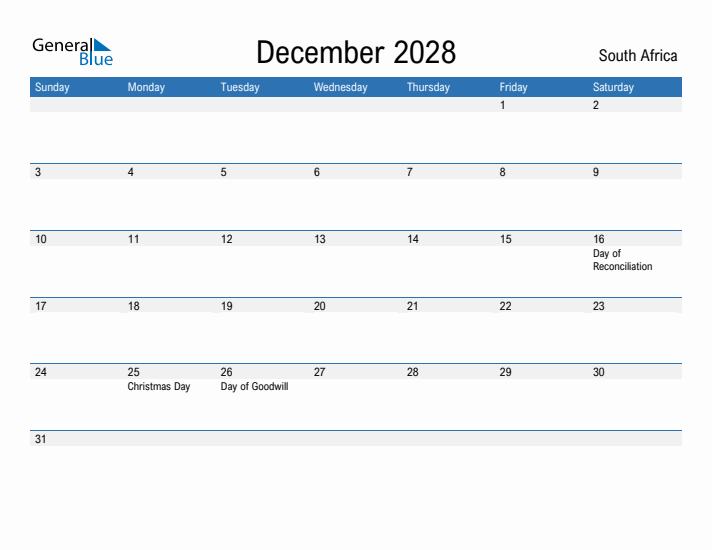 Fillable December 2028 Calendar