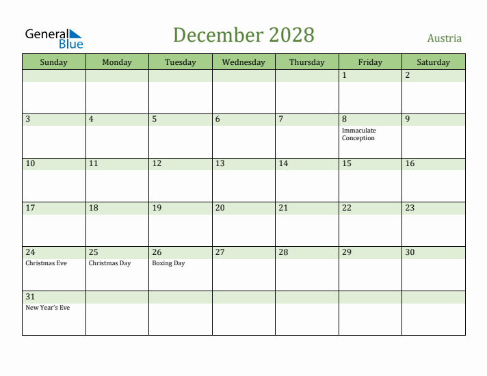 December 2028 Calendar with Austria Holidays