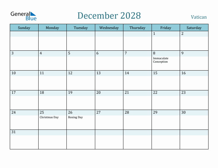 December 2028 Calendar with Holidays