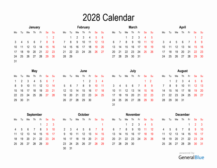 Free Calendar for 2028