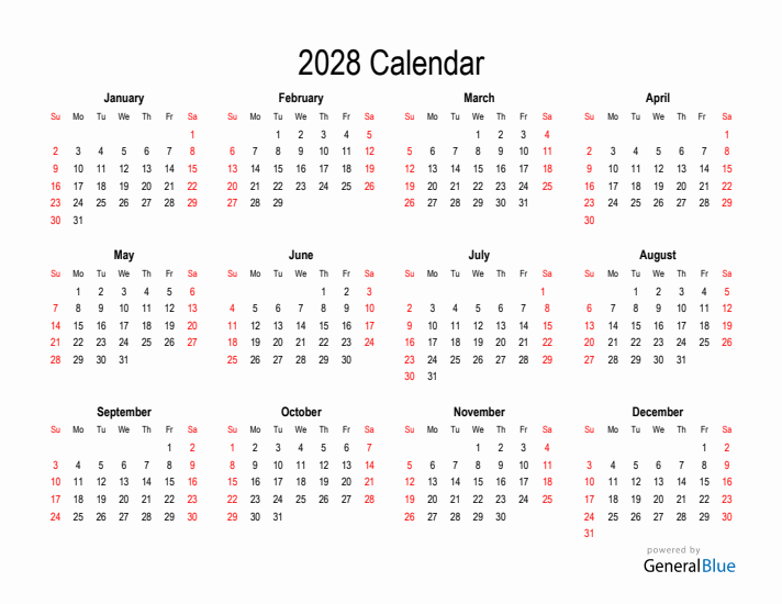 Free Calendar for 2028