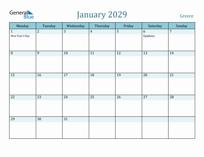 January 2029 Calendar with Holidays