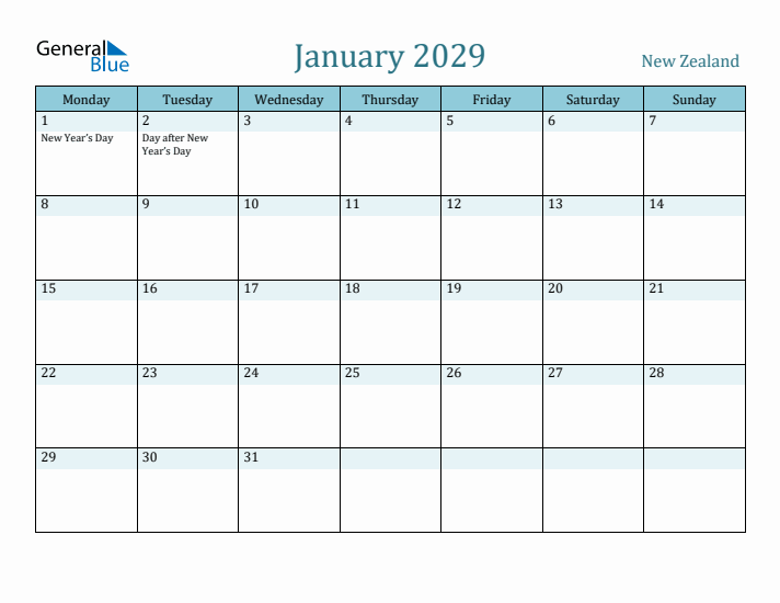 January 2029 Calendar with Holidays