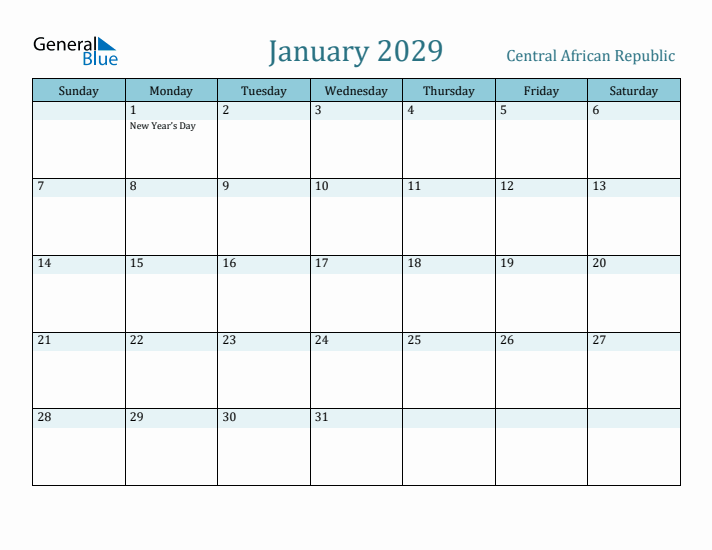 January 2029 Calendar with Holidays