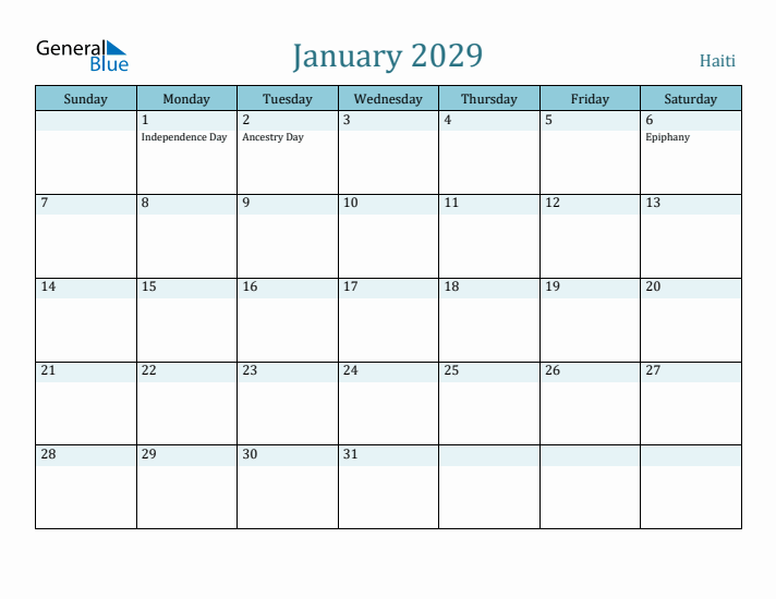 January 2029 Calendar with Holidays