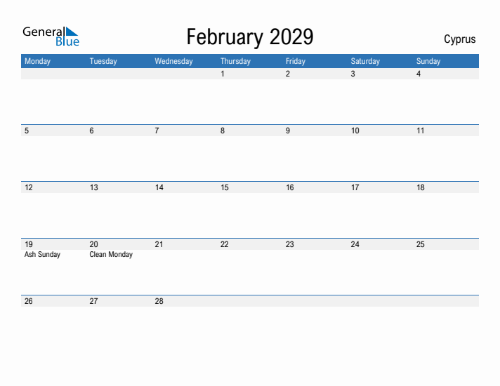 Fillable February 2029 Calendar