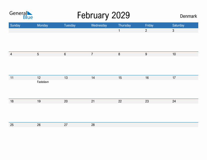 Fillable February 2029 Calendar