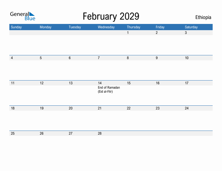 Fillable February 2029 Calendar