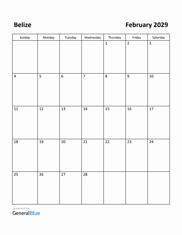 February 2029 Calendar with Belize Holidays