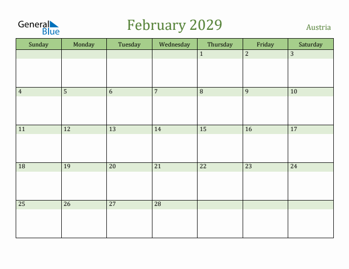 February 2029 Calendar with Austria Holidays