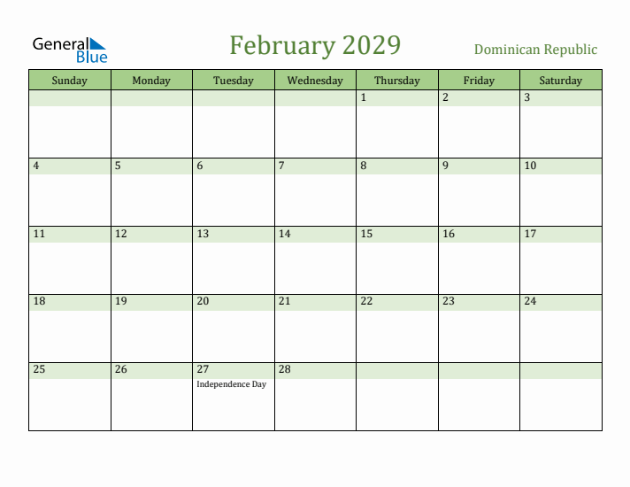 February 2029 Calendar with Dominican Republic Holidays
