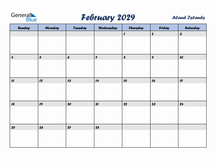 February 2029 Calendar with Holidays in Aland Islands