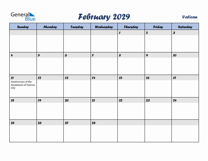 February 2029 Calendar with Holidays in Vatican