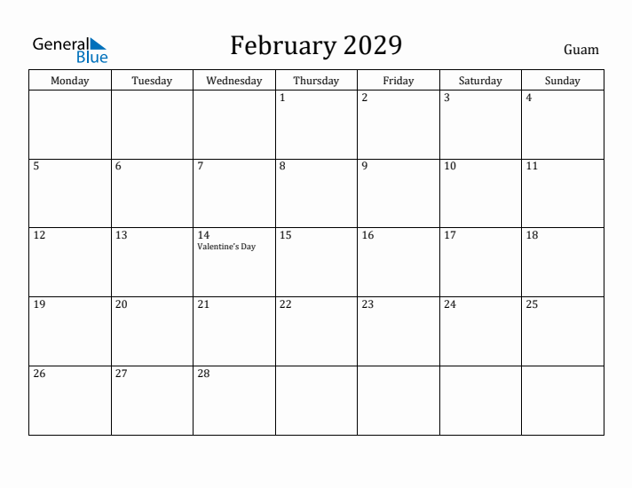 February 2029 Calendar Guam