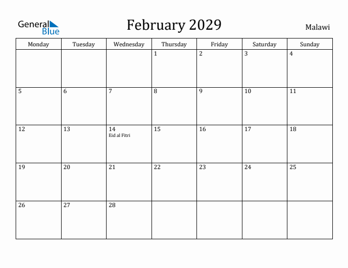 February 2029 Calendar Malawi