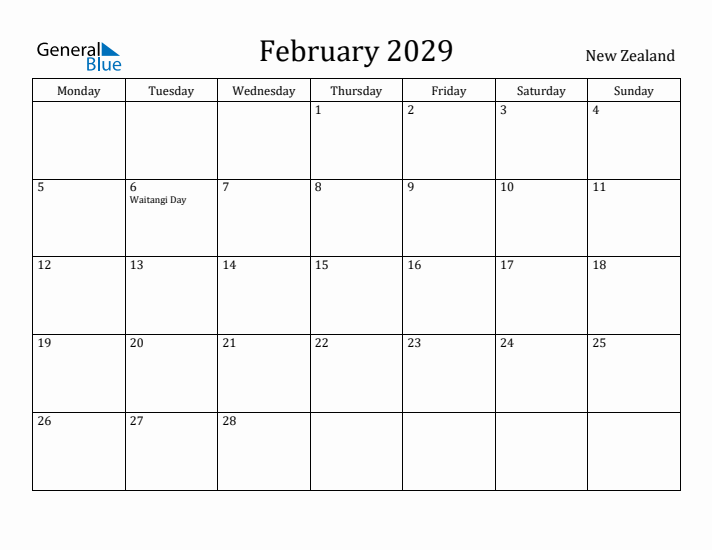 February 2029 Calendar New Zealand