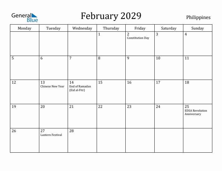 February 2029 Calendar Philippines