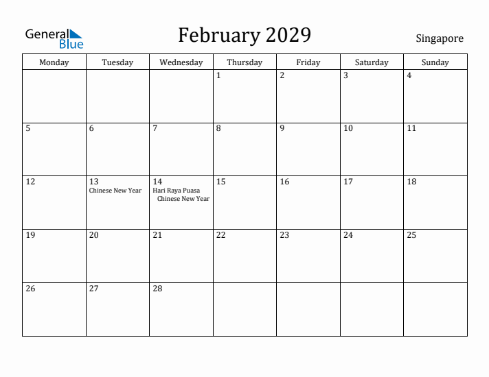 February 2029 Calendar Singapore