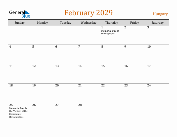 February 2029 Holiday Calendar with Sunday Start