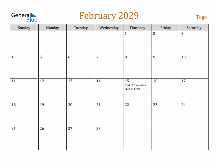 February 2029 Holiday Calendar with Sunday Start