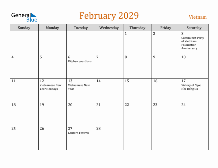 February 2029 Holiday Calendar with Sunday Start