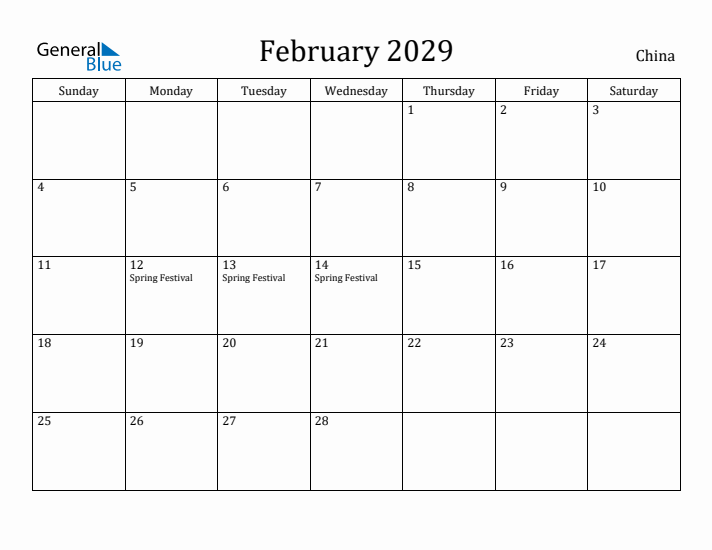 February 2029 Calendar China