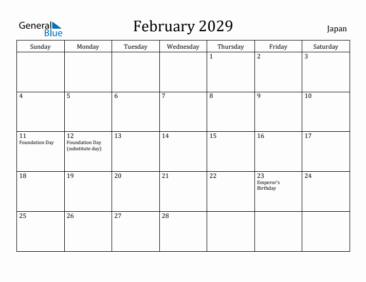 February 2029 Calendar Japan